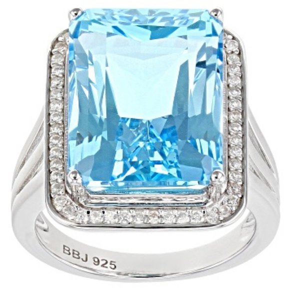 Large Genuine Sky Blue Topaz Sterling Silver Ring - Picture 14 of 14